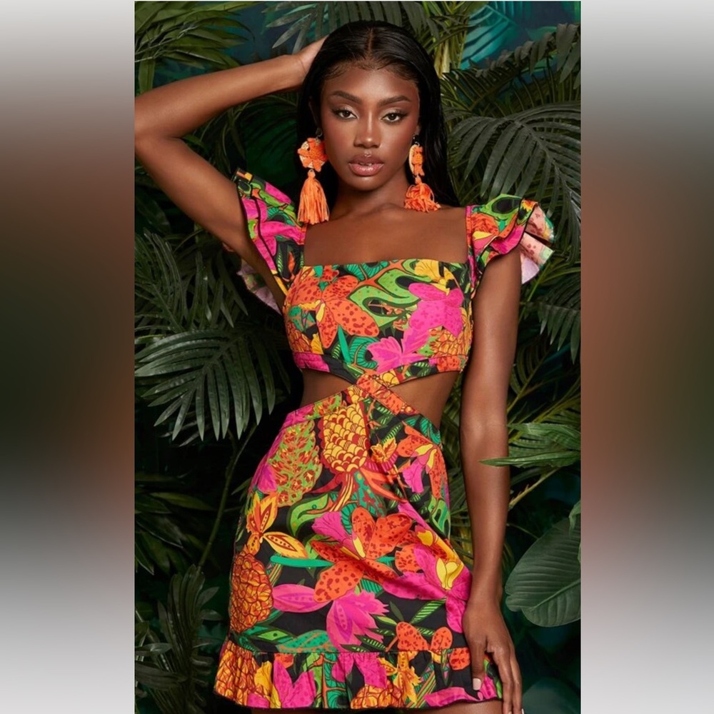 SHEIN cut out tropical print dress size xs